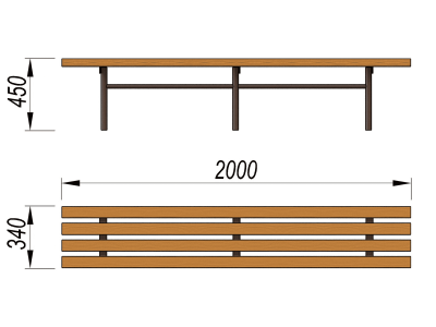 Двухметровая лавочка без спинки 2 м МАФ 1602 в Мелитополе